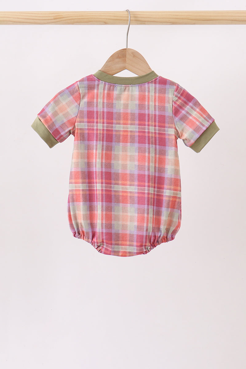 Camel Pumpkin Embroidery Plaid Bubble - Aaria Tees Aaria Tees