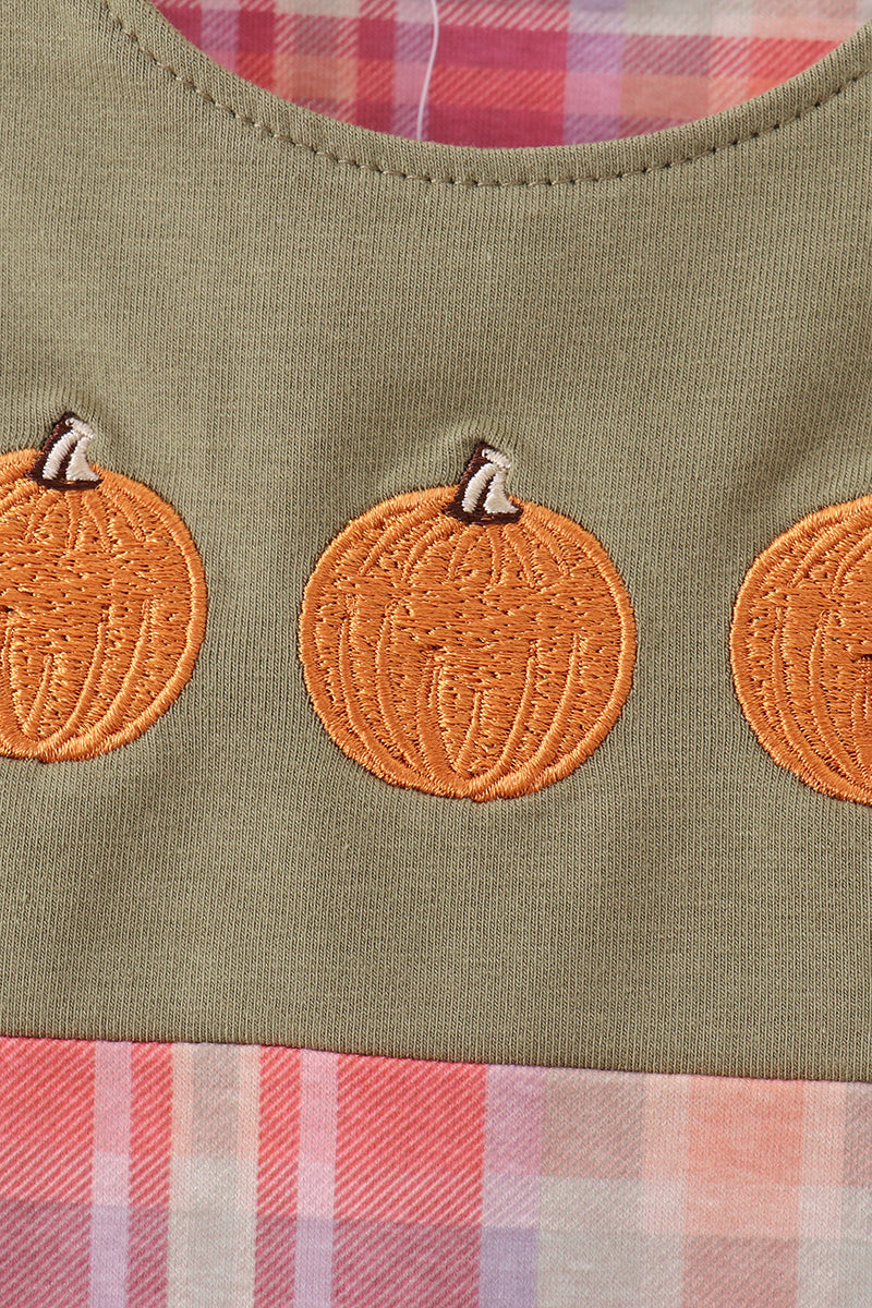 Camel Pumpkin Embroidery Plaid Jon Jon - Aaria Tees Aaria Tees