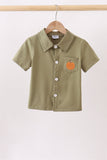 Camel Pumpkin Embroidery Button Down Shirt - Aaria Tees Aaria Tees