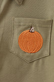 Camel Pumpkin Embroidery Button Down Shirt - Aaria Tees Aaria Tees