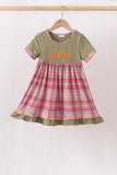 Camel Pumpkin Embroidery Plaid Dress - Aaria Tees Aaria Tees