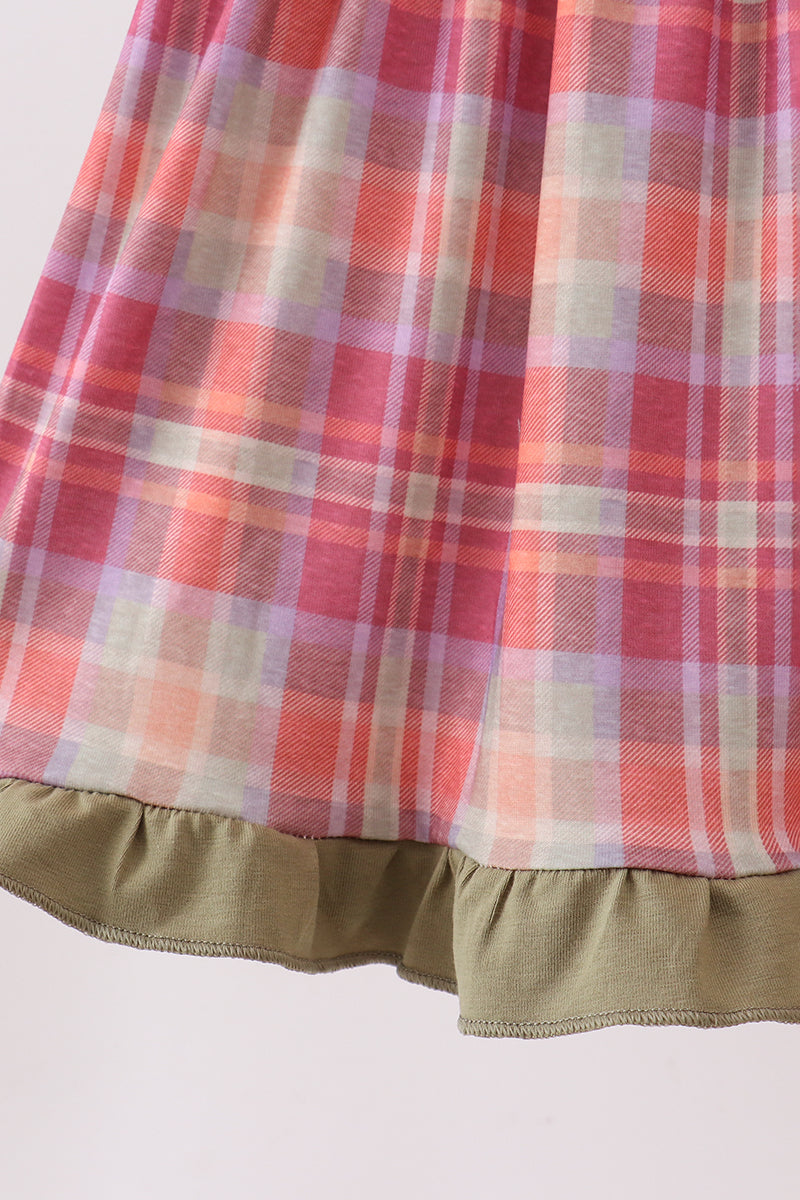 Camel Pumpkin Embroidery Plaid Dress - Aaria Tees Aaria Tees