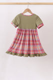 Camel Pumpkin Embroidery Plaid Dress - Aaria Tees Aaria Tees