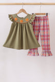 Camel Pumpkin Embroidery Plaid Dress - Aaria Tees Aaria Tees