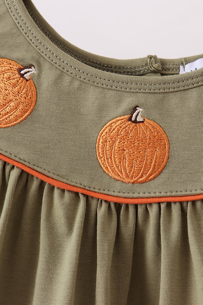 Camel Pumpkin Embroidery Plaid Dress - Aaria Tees Aaria Tees
