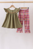 Camel Pumpkin Embroidery Plaid Dress - Aaria Tees Aaria Tees