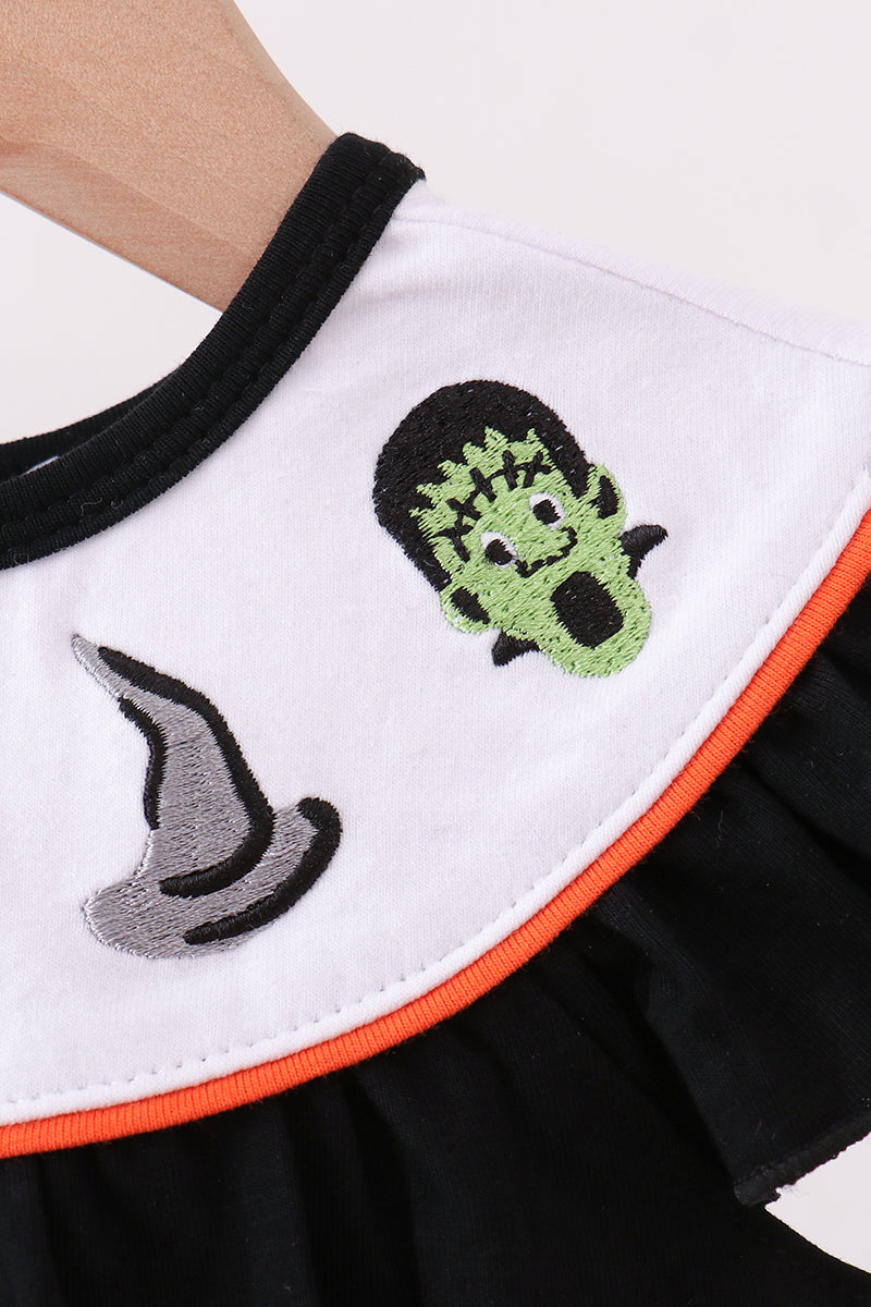 Black Pumpkin cat Embroidery Ruffle Bubble - Aaria Tees Aaria Tees