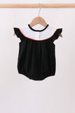 Black Pumpkin cat Embroidery Ruffle Bubble - Aaria Tees Aaria Tees