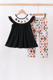 Black Pumpkin Ghost Embroidery Pants Set - Aaria Tees Aaria Tees