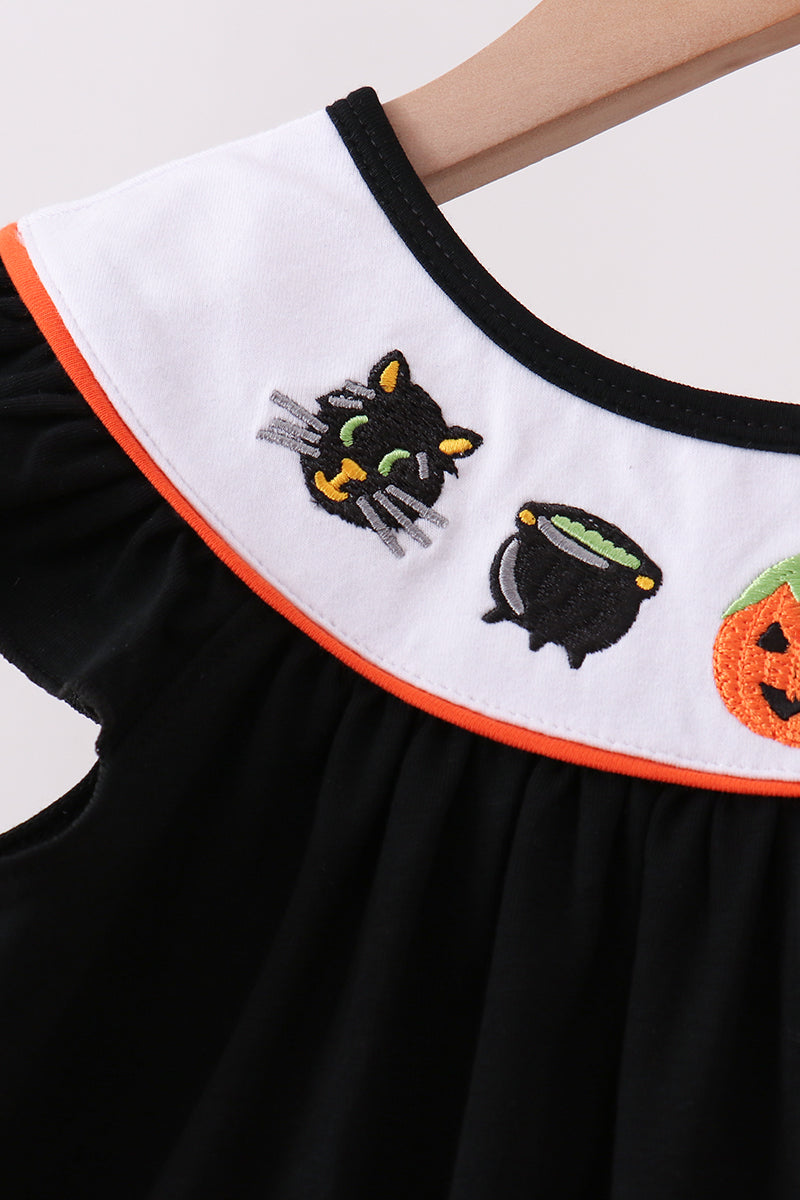 Black Pumpkin Ghost Embroidery Pants Set - Aaria Tees Aaria Tees