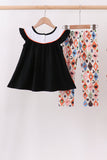 Black Pumpkin Ghost Embroidery Pants Set - Aaria Tees Aaria Tees