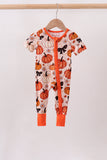 Orange Pumpkin Floral Bow Bamboo Romper - Aaria Tees Aaria Tees