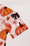 Orange Pumpkin Floral Bow Bamboo Romper - Aaria Tees Aaria Tees