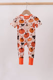 Orange Pumpkin Floral Bow Bamboo Romper - Aaria Tees Aaria Tees