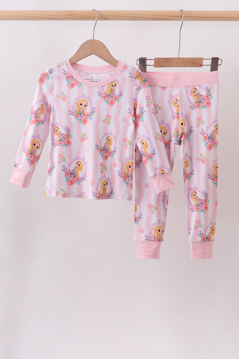 Pink princess stripe bamboo pajama set - Aaria Tees Aaria Tees