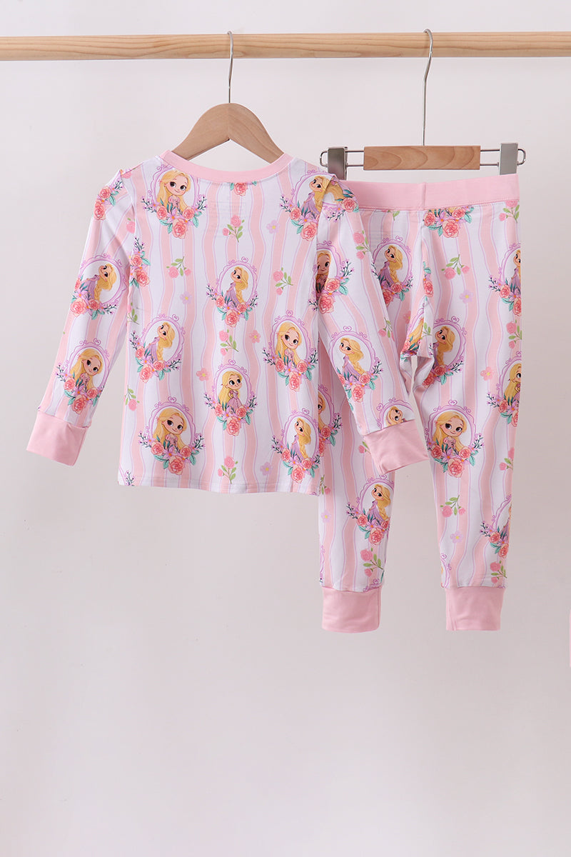 Pink princess stripe bamboo pajama set - Aaria Tees Aaria Tees
