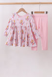 Pink princess floral stripe bamboo pants set - Aaria Tees Aaria Tees