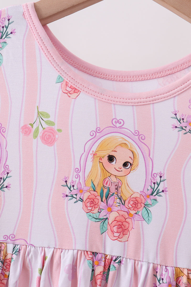 Pink princess floral stripe bamboo pants set - Aaria Tees Aaria Tees