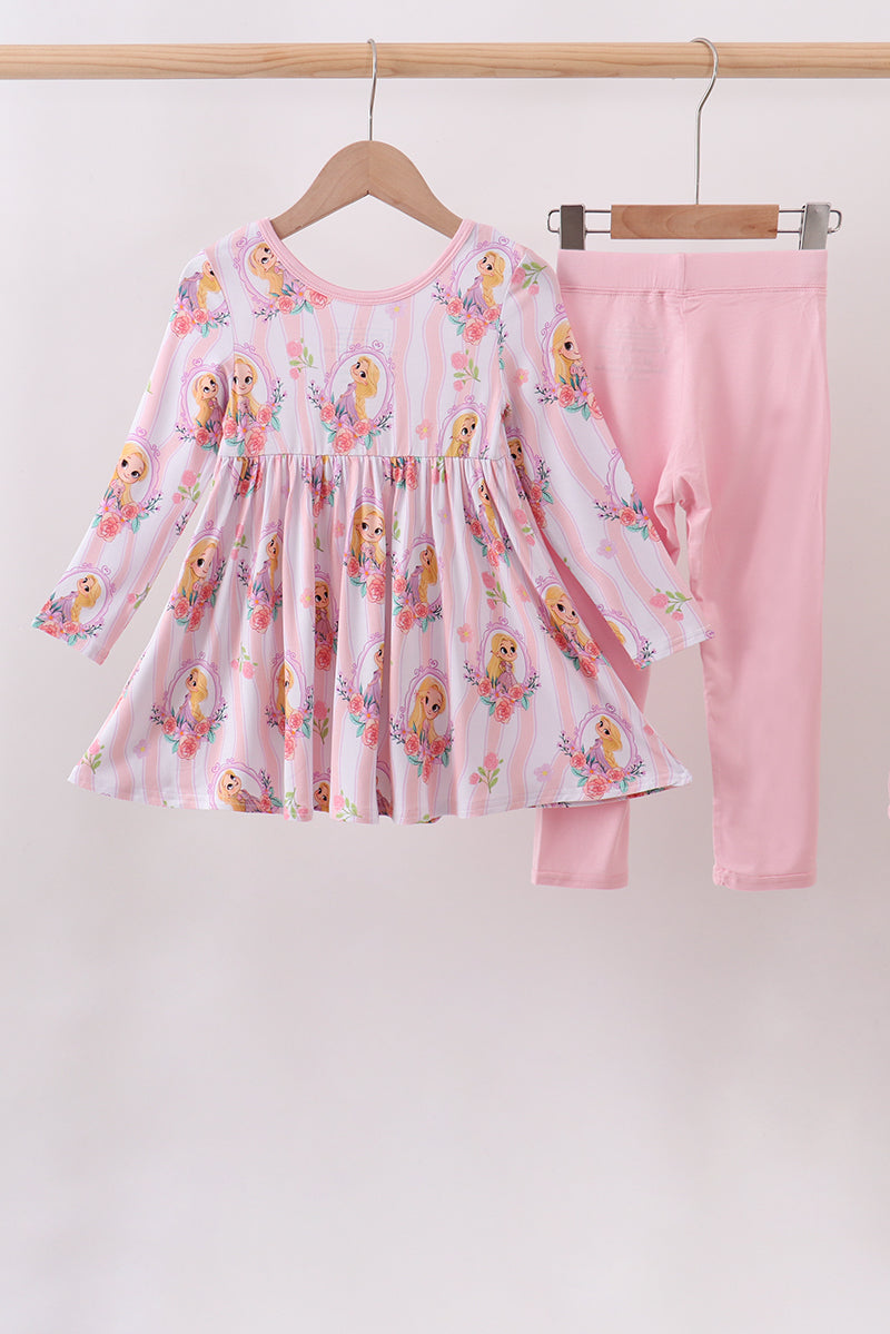 Pink princess floral stripe bamboo pants set - Aaria Tees Aaria Tees