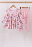 Pink princess floral stripe bamboo pants set - Aaria Tees Aaria Tees