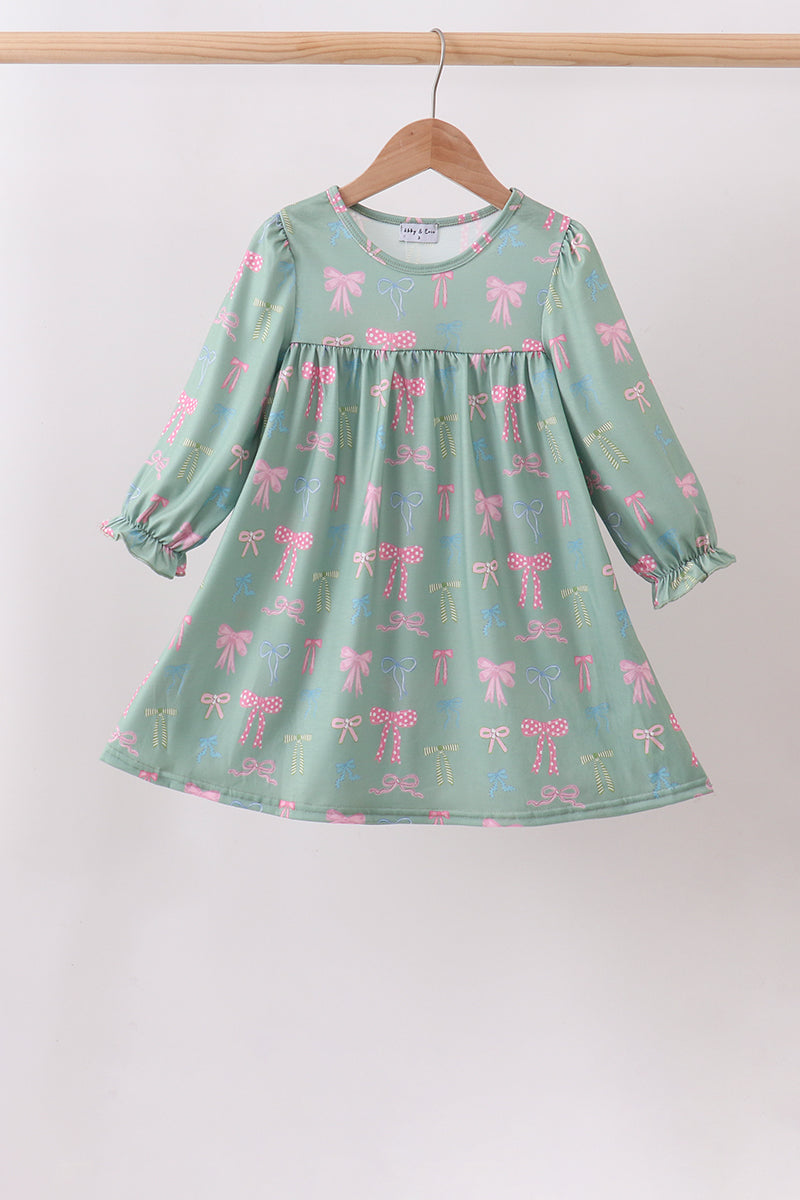 Sage Bow Ruffle Dress - Aaria Tees