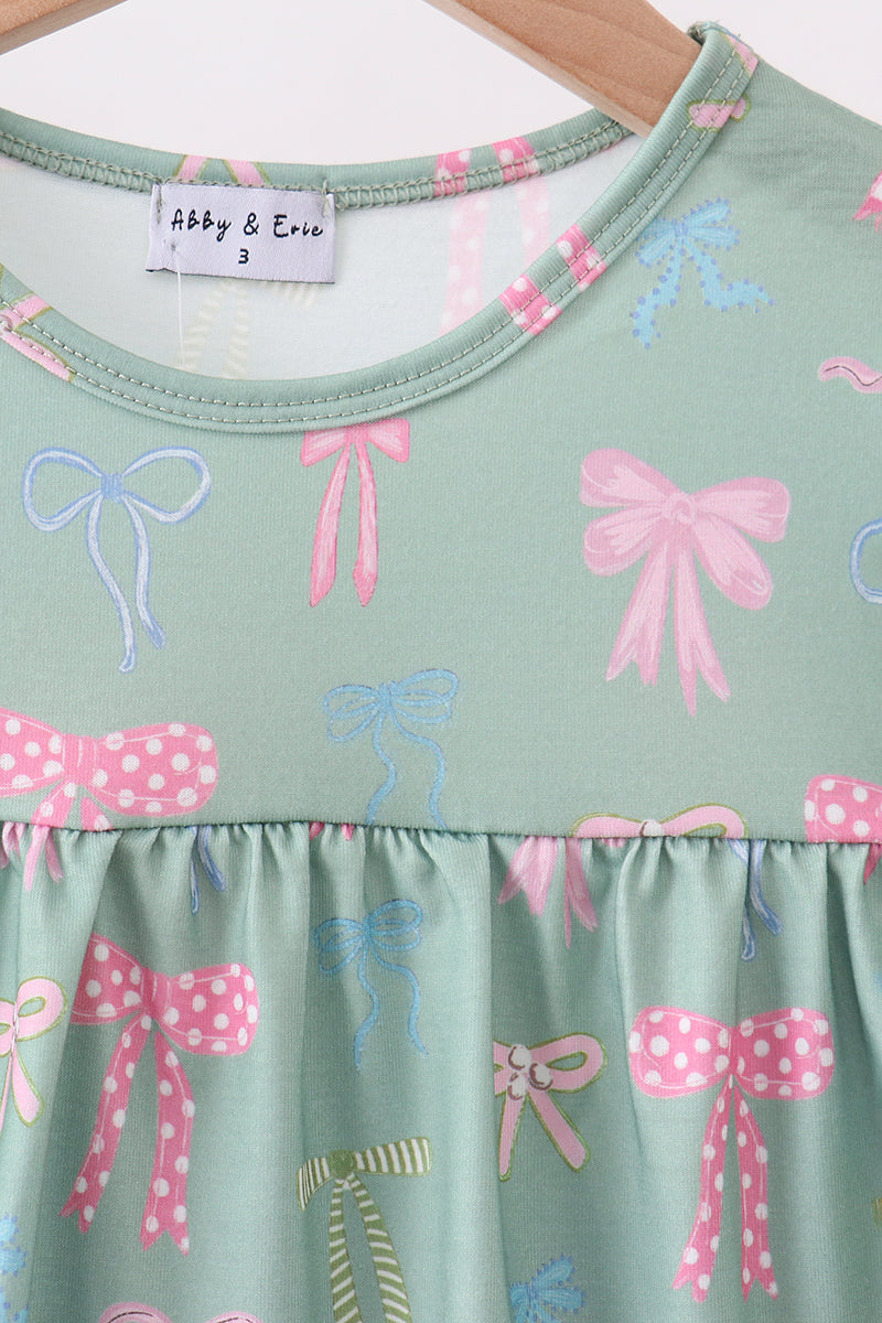 Sage Bow Ruffle Dress - Aaria Tees Aaria Tees
