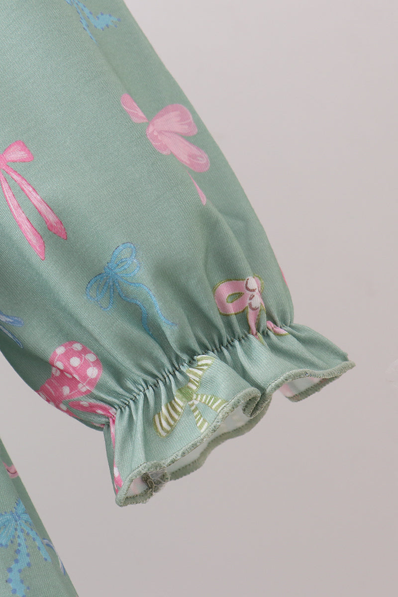 Sage Bow Ruffle Dress - Aaria Tees Aaria Tees