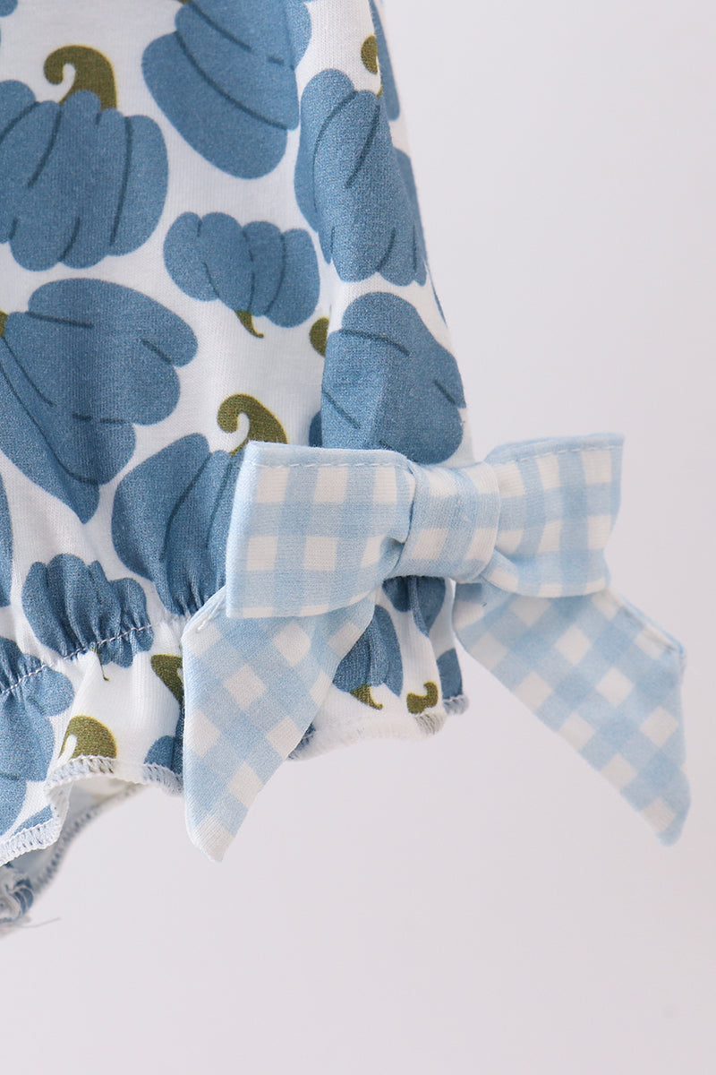 Blue pumpkin bow smocked lace bubble - Aaria Tees Aaria Tees