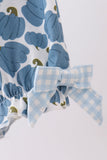 Blue pumpkin bow smocked lace bubble - Aaria Tees Aaria Tees
