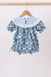 Blue pumpkin bow smocked lace bubble - Aaria Tees Aaria Tees