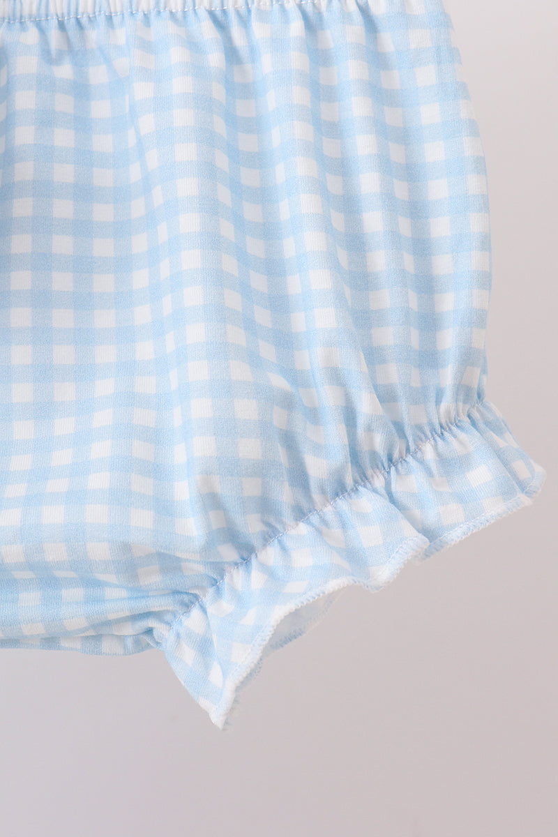 Blue pumpkin bow smocked lace bloomer set - Aaria Tees Aaria Tees