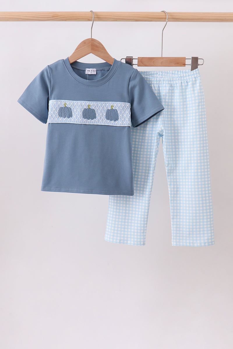 Blue Pumpkin Smocked Gingham Pants Set - Aaria Tees Aaria Tees