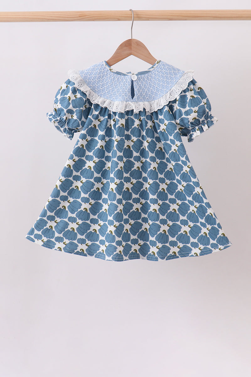 Blue pumpkin bow smocked lace dress - Aaria Tees Aaria Tees