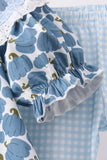 Blue pumpkin bow smocked lace ruffle pants set - Aaria Tees Aaria Tees