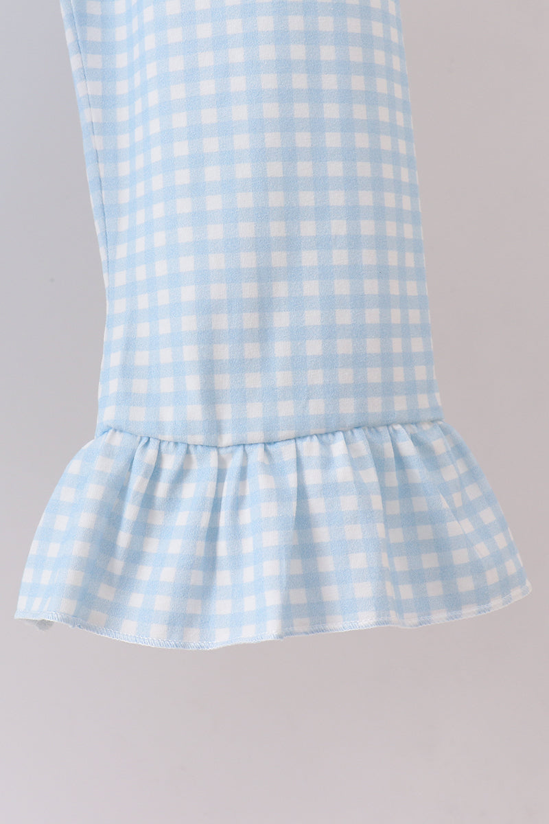 Blue pumpkin bow smocked lace ruffle pants set - Aaria Tees Aaria Tees
