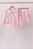 Pink Floral Bow Lace Skorts Set - Aaria Tees Aaria Tees