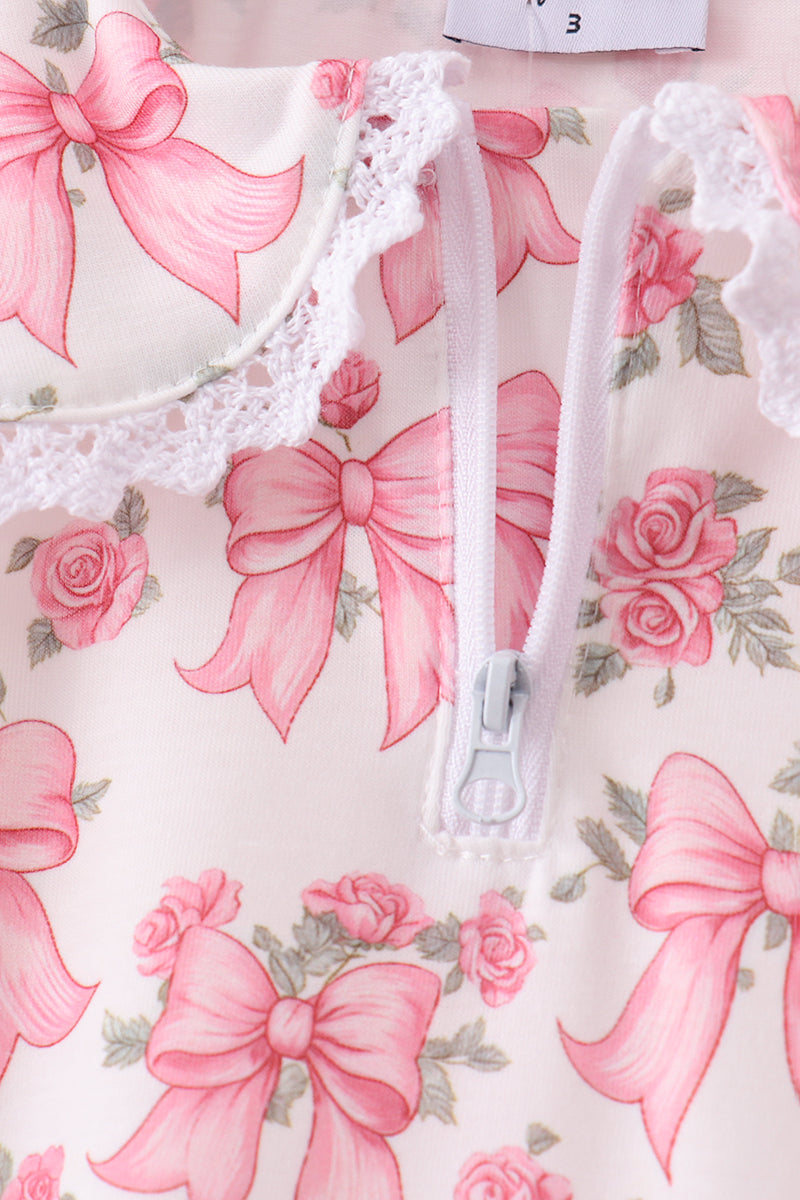 Pink Floral Bow Lace Skorts Set - Aaria Tees Aaria Tees