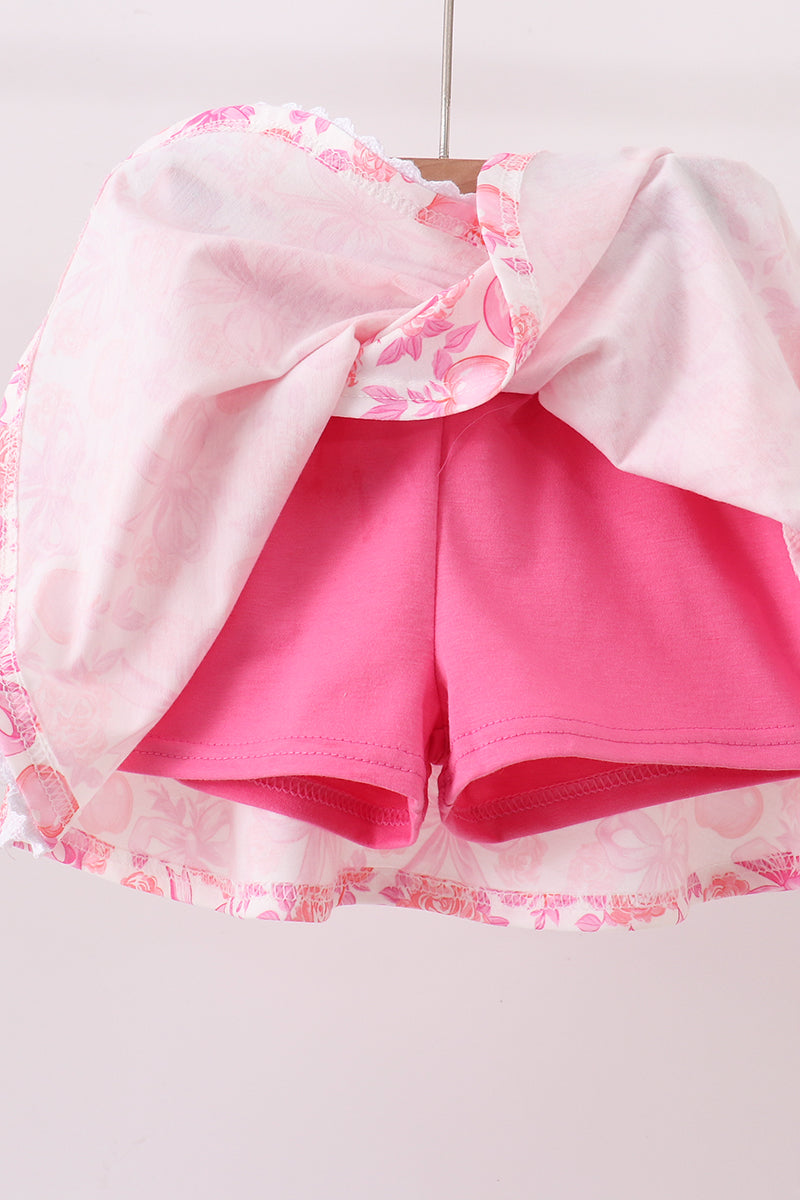 Pink Pumpkin Bow Lace Skorts Set - Aaria Tees Aaria Tees