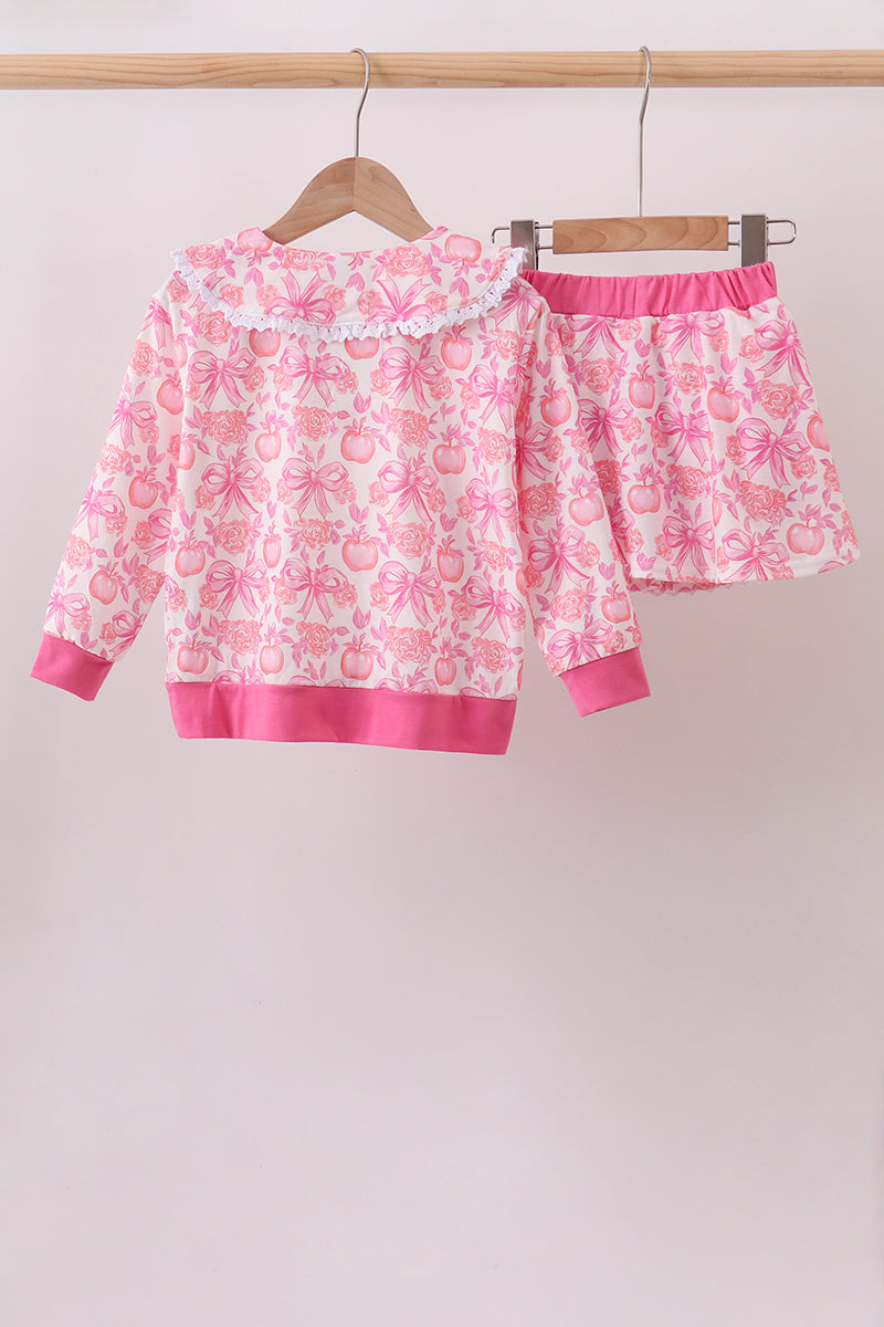 Pink Pumpkin Bow Lace Skorts Set - Aaria Tees Aaria Tees