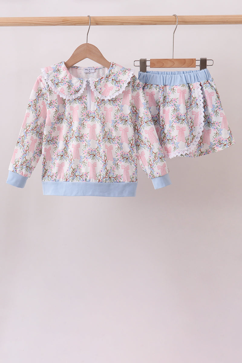 Blue Bow Lace Skorts Set - Aaria Tees