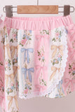 Pink Bow Floral Lace Skorts Set - Aaria Tees Aaria Tees
