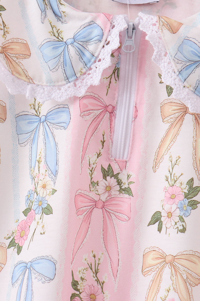 Pink Bow Floral Lace Skorts Set - Aaria Tees Aaria Tees