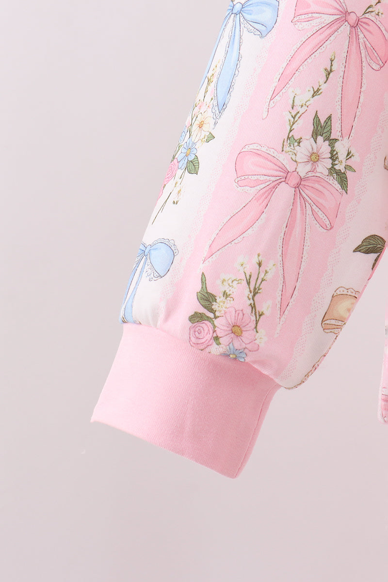 Pink Bow Floral Lace Skorts Set - Aaria Tees Aaria Tees