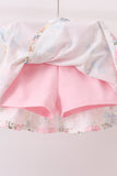 Pink Bow Floral Lace Skorts Set - Aaria Tees Aaria Tees