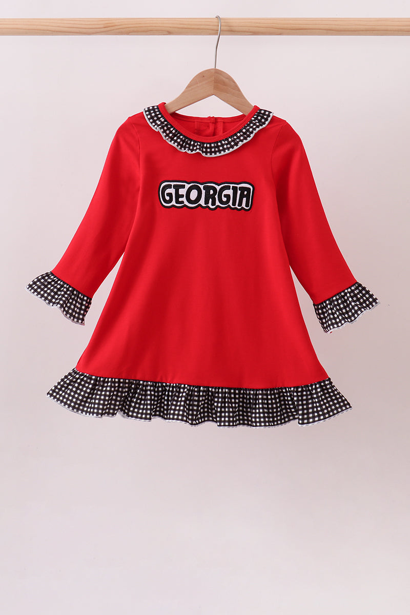 Red Georgia Embroidery Ruffle Dress - Aaria Tees