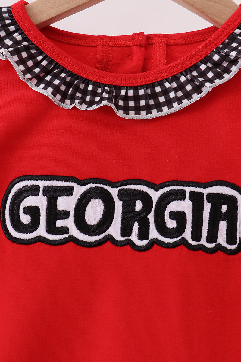 Red Georgia Embroidery Ruffle Dress - Aaria Tees Aaria Tees