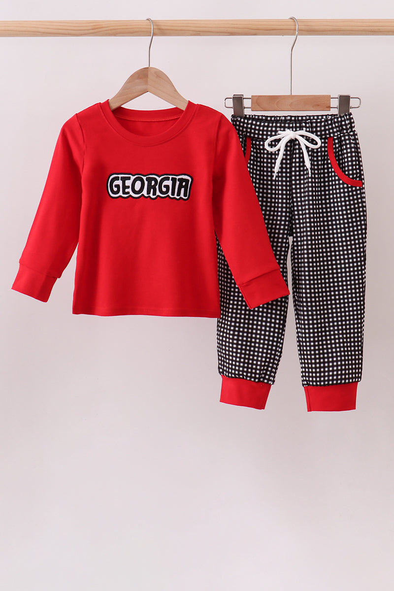 Red Georgia Embroidery Pants Set - Aaria Tees Aaria Tees
