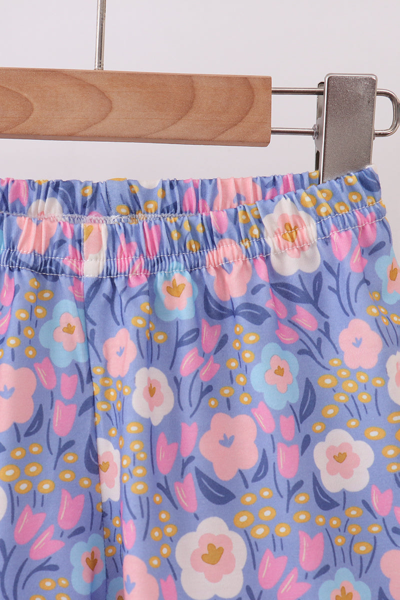 Purple Floral Ruffle Shorts Set - Aaria Tees Aaria Tees