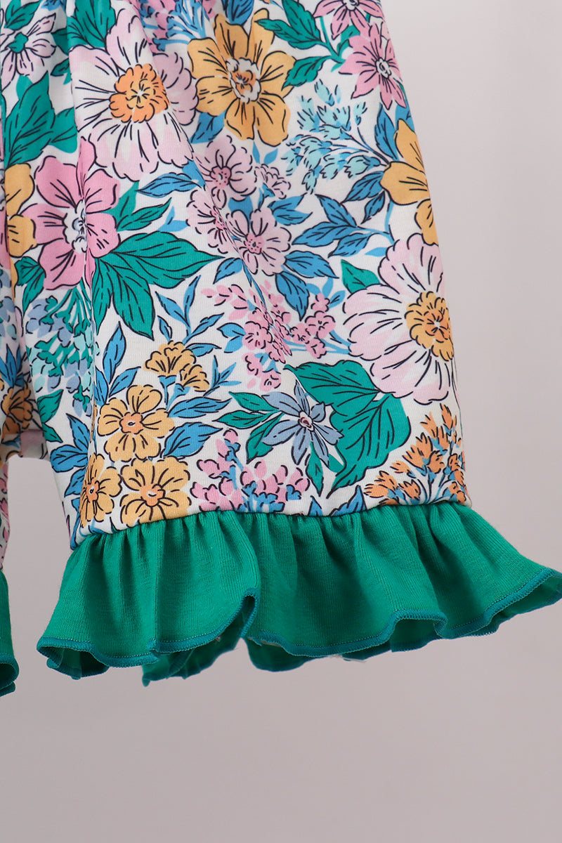 Green Floral Ruffle Shorts Set - Aaria Tees Aaria Tees
