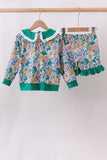 Green Floral Ruffle Shorts Set - Aaria Tees Aaria Tees